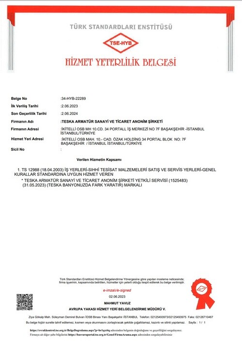 TESKA - TSE Hizmet Yeterlilik Belgesi